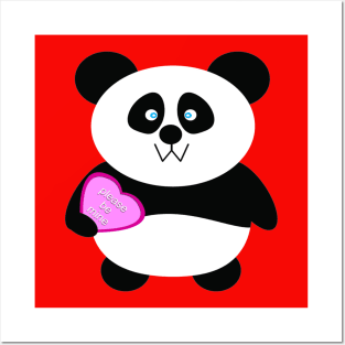 Single Baby Panda Bear Holding a Pink Heart Posters and Art